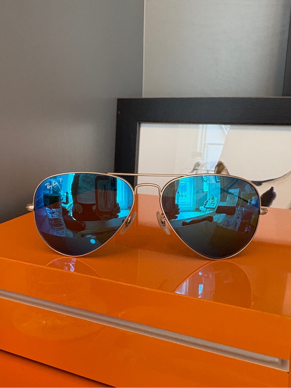 Ray-Ban Aviator Large Metal RB3025 — Matte Gold Frame, Blue Mirror Polarized